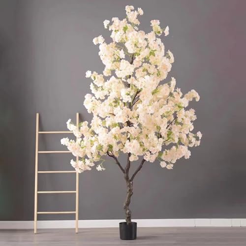 Árboles Artificiales Cerezo En Flor, Árbol Bonsái Artificial Grande, Plantas Artificiales Exterior Porche Con Maceta, Plantas Artificiales Grandes Para Casa, Porche, Entrada, Oficina(White)