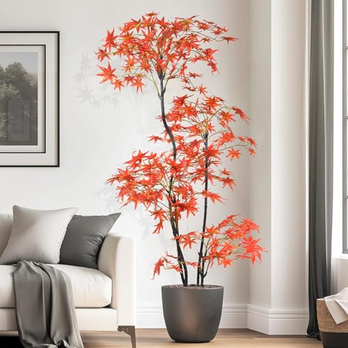 YUGXTH Árbol de Arce Rojo Artificial, Planta Artificial, Vegetación Artificial en Maceta, Árboles Artificiales con Hojas Artificiales y Maceta, Fake Plants para Decoración Del Hogar(120cm/47.2in tall)