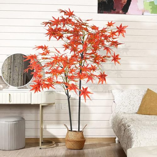 YUGXTH Árbol de Arce Rojo Artificial, Planta Artificial, Vegetación Artificial en Maceta, Árboles Artificiales con Hojas Artificiales y Maceta, Fake Plants para Decoración Del Hogar(120cm/47.2in tall)