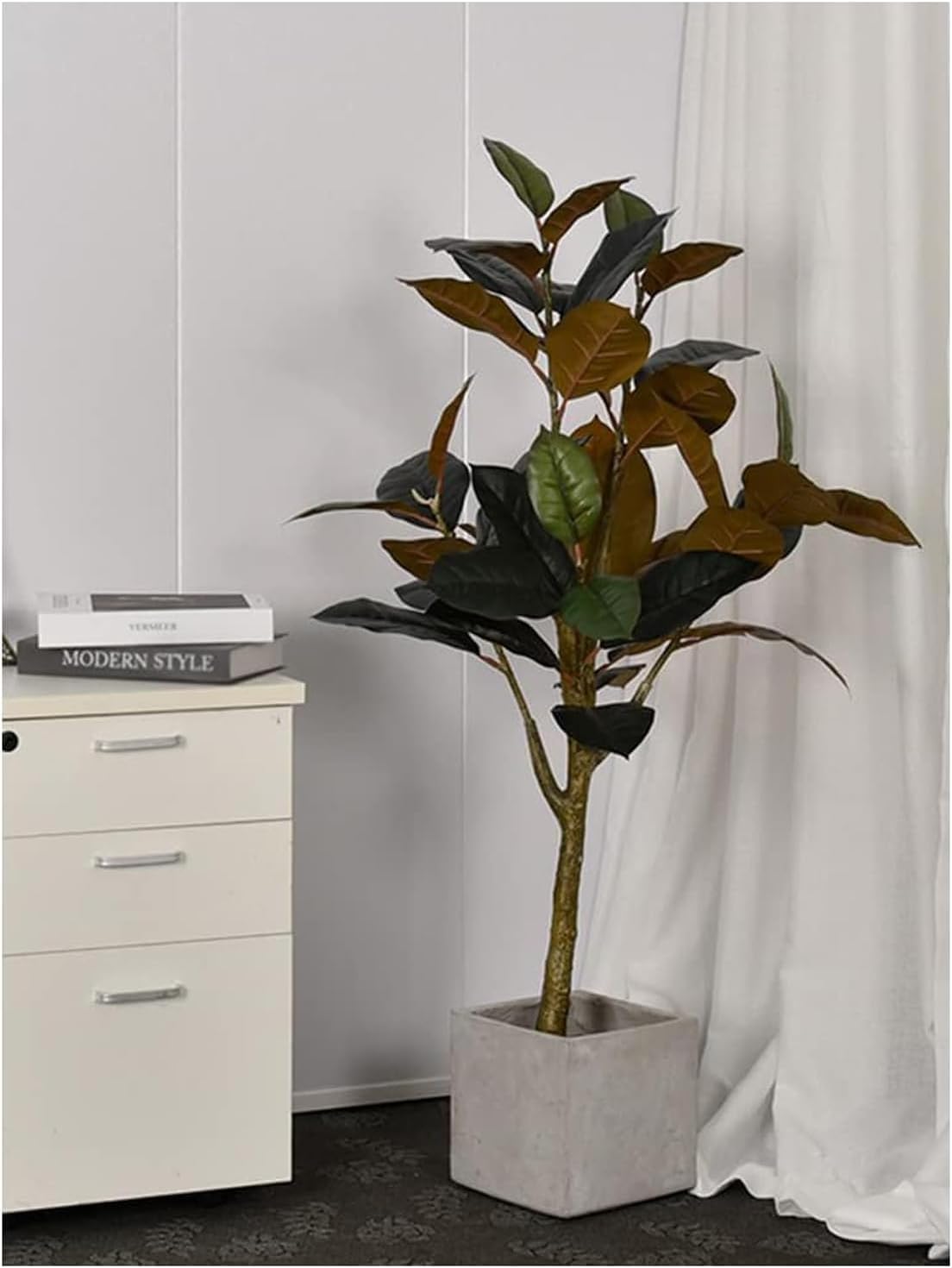 HPTHLY Artificial Tree Artificial Trees Rubber Tree Faux Plant 120Cm/3.9 Ft Fake Tree with Black Flower Pot Fake Plants Indoor Outdoor Decoration More Natural