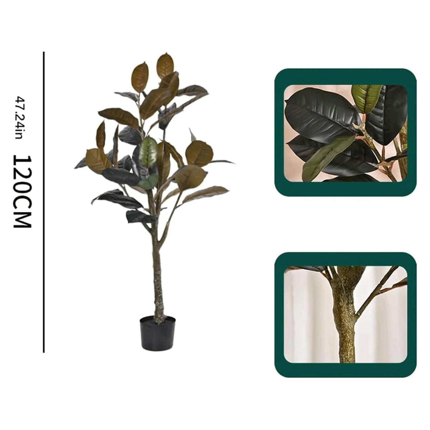 HPTHLY Artificial Tree Artificial Trees Rubber Tree Faux Plant 120Cm/3.9 Ft Fake Tree with Black Flower Pot Fake Plants Indoor Outdoor Decoration More Natural