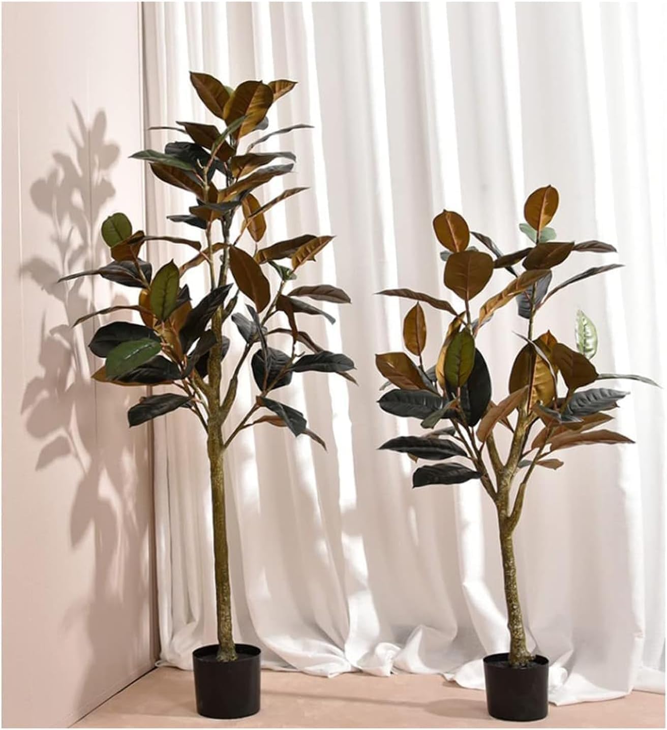 HPTHLY Artificial Tree Artificial Trees Rubber Tree Faux Plant 120Cm/3.9 Ft Fake Tree with Black Flower Pot Fake Plants Indoor Outdoor Decoration More Natural