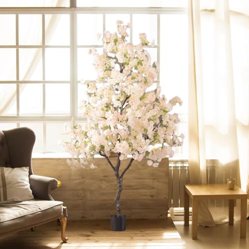 Árboles Artificiales Cerezo En Flor, Árbol Bonsái Artificial Grande, Plantas Artificiales Exterior Porche Con Maceta, Plantas Artificiales Grandes Para Casa, Porche, Entrada, Oficina(White)