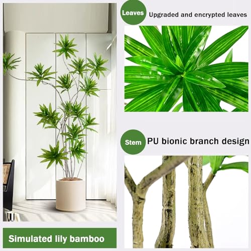 YUGXTH Planta Artificial, Árbol de Bambú de Lirio Artificial, Plantas Verdes en Maceta de Vivero, Árboles Falsos Decorativos, Fake Plants con Tronco y Hojas Realistas(140cm/55.1in)