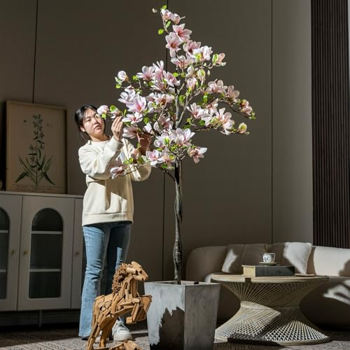 YUGXTH Magnolia Artificial, Planta Artificial, Árbol Artificial, Árboles Artificiales Decorativos, Fake Plants Decoración de Bodas de Interior Impresionante y Realista(Giallo,170cm/66.9in Tall)